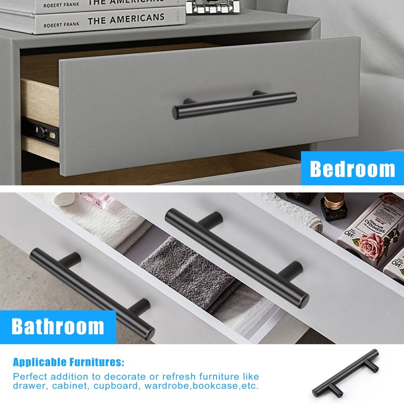 KNOBWELL 6 Pack 3" Kitchen Cabinet Handles Black, Modern Matte