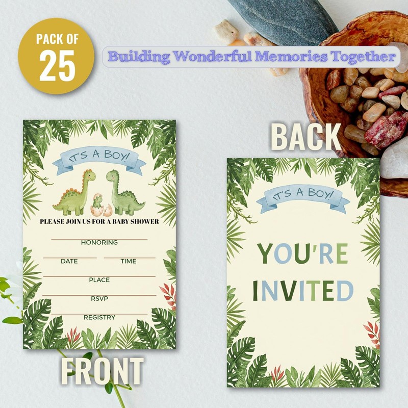 WENFLY Dinosaur Baby Shower Invitations Card, Party Invitations Kit with