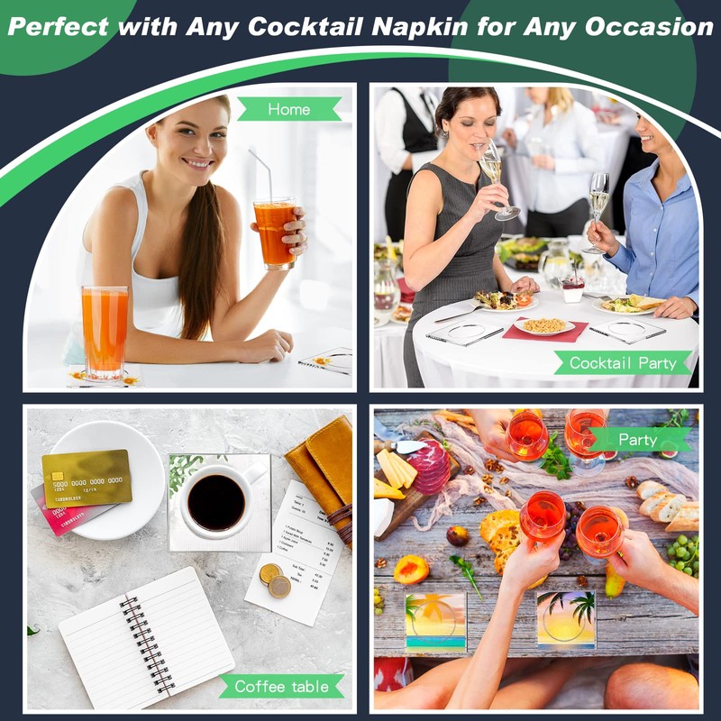 Weecent 8 Pack Acrylic Coasters DIY Cocktail Napkin Holder Clear