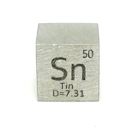 Elemental Specimen Tin Sn (0.4 inch (10 mm) Cube, Engraved A, Normal Surface