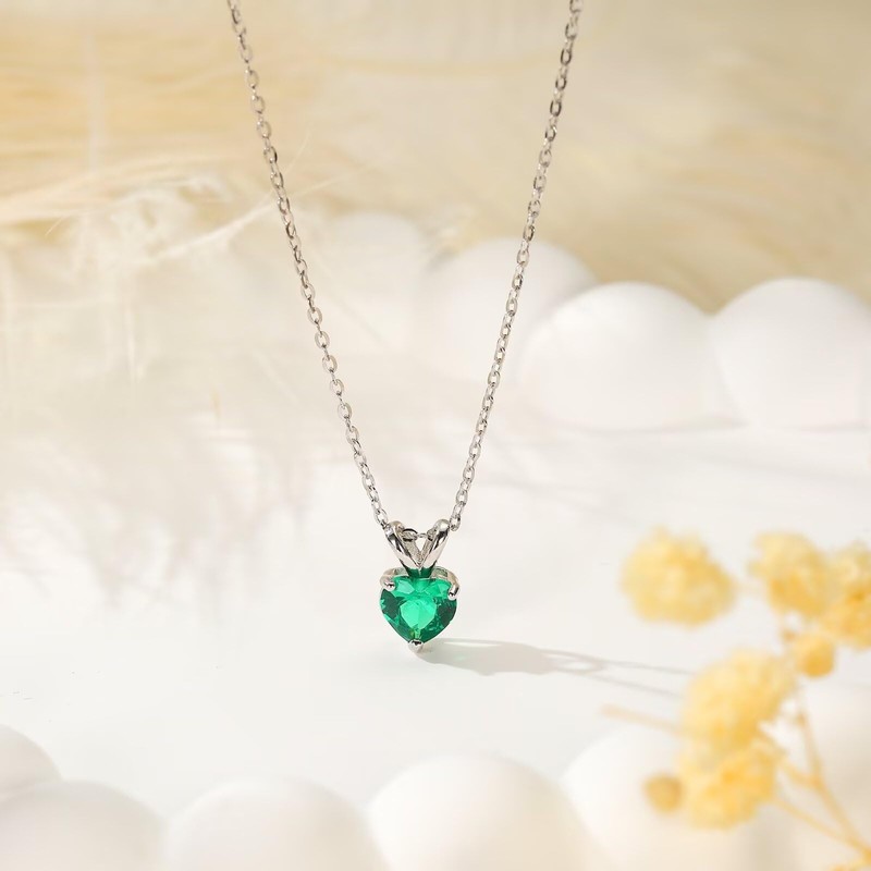 TINGN 925 Sterling Silver Heart Birthstone Necklace for Women, 12