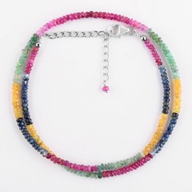 InfinityGemsArt Premium Gifts For Women Multi Sapphire Choker Necklace Gemstone Beads Crystals Dainty Jewelry September Birthstone, Beaded Chakra Healing Stones, 925 Sterling Silver 18 inch