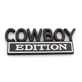 CARRUN Cowboy Edition Emblem Car Side Rear Front Trunk Door Fender Bumper Metal Badge 3D Decal Sticker Fit forF-150 F250 F350 Silverdo 1500 2500 Sierra GMC Chevy C10 C15 Truck SUV(Black White)(CR-CB)