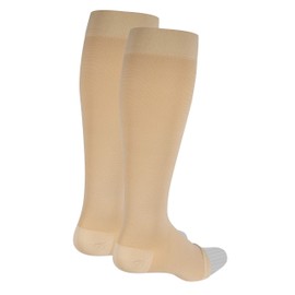Nuvein Calcetines de compresión para mujeres y hombres, calcetines de apoyo médico, color beige (punta abierta), 2x-grande (20-30 mmhg)