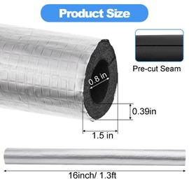 Okllen 12 Pcs Foam Pipe Insulation Wrap, Self-Adhesive Wrap Foam Tube with Aluminum Foil for Outdoor Pipes, Spigot, Water Heater, Sprinkler & Irrigation Freeze Protection (1.3 Ft x 0.8 Inch)