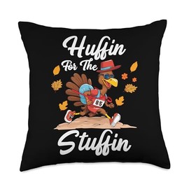 Nadi- Turkey Thanksgiving Huffin and Puffin for Stuffing Turkey Trot Squad Throw Pillow, 18x18, Multicolor