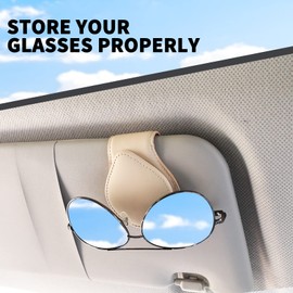 AICARS Car Visor Sunglass Holder: 2 Pack Universal Fit Car Visor Holde Leather for Card, Eyeglasses Clip(Beige)