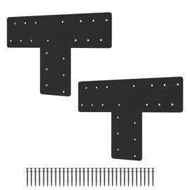 2 Pcs 16.9"x12" T Post Bracket,T Flat Mending Plate with Black Powder-Coated Joining Brackets, Connecting Brackets, T Shape Strap Plate Fit 4x4,6x6 for Repair House,Furniture,Pavilion,Truss framing
