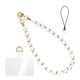 Handmade Beaded Charm Cell Phone Camera Lanyard, Wrist Strap with Natural Gemstone Beads,Phone Chain String, Keychain Decor for Wallet (Clear quartz)