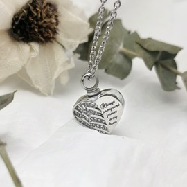 YSAHan Angel Wings Cremation Urn Necklaces for Uncle Ashes Crystal Heart Keepsake Pendant Memorial Locket Ash Holder Always on My Mind Forever in My Heart