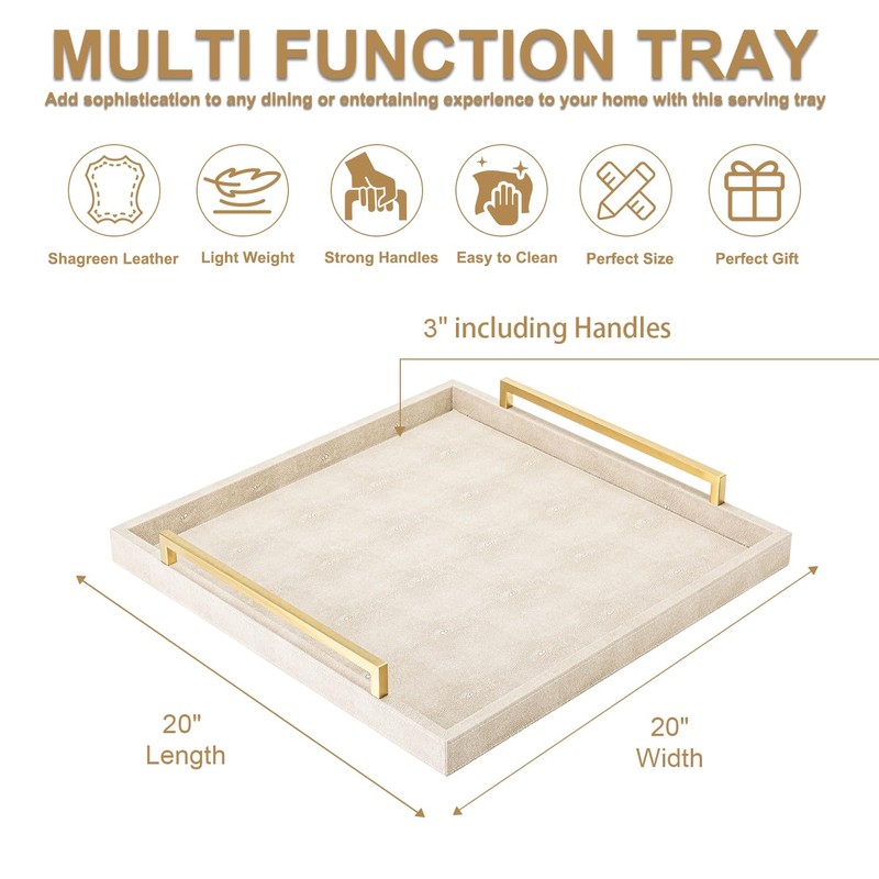 Large Ottoman Tray for Coffee Table,Square Shagreen Leather Decorative Tray
