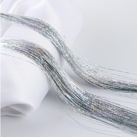 UEAVOID 4 Pieces 200 Hair Tinsel Hair Extensions Glitter Hairpiece for Braiding Hair Strand Kit for Women Girls Children Cosplay Party Accessories (Silver)