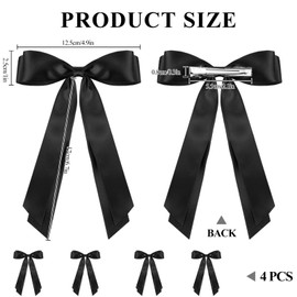 vivinin 4pcs Solid Silky Satin Hair Bows for Women, Hair Ribbon Clip with Long Tail, Ribbon for Hair Daily Wear, White and Black Hair Clips for Women Hair Accessories for Women Girls Gifts