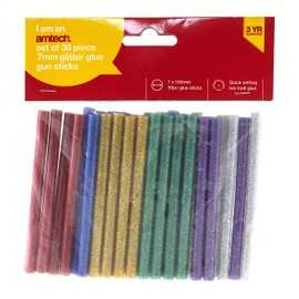 Amtech S1875 Set of Glitter Glue Gun Sticks in 6 Colours, 30 pieces, 7x100mm for Hot Melt Crafting, Decorating and Bonding