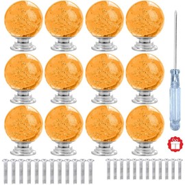 12 Pcs 30mm Round Bubble Crystal Glass Cabinet Knobs with Screws Drawer Knob Pull Handle Used for Kitchen, Dresser, Door, Cupboard (Amber)