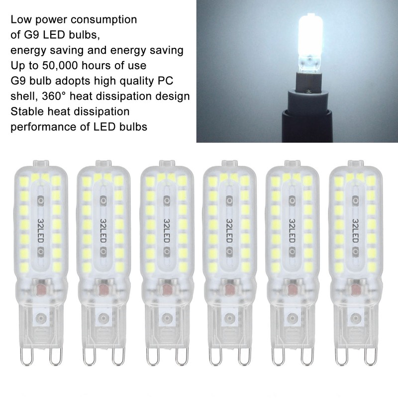 6pcs G9 LED Bulbs 7W Dimmable 360° Illumination Replacement Light