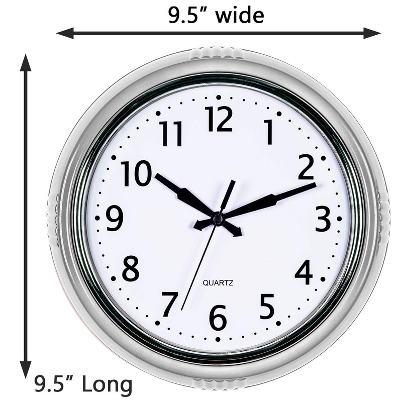Bernhard Products Retro Wall Clock 9.5 Inch Silver Kitchen 50's