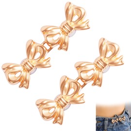 2 Sets Bow Waist Tightener Button for Women, Adjustable Jean Tightener for Waist No-Sew Detachable Bowknot Jeans Clip Pins Buckles for Loose Pants Shirts Dresses (Gold)