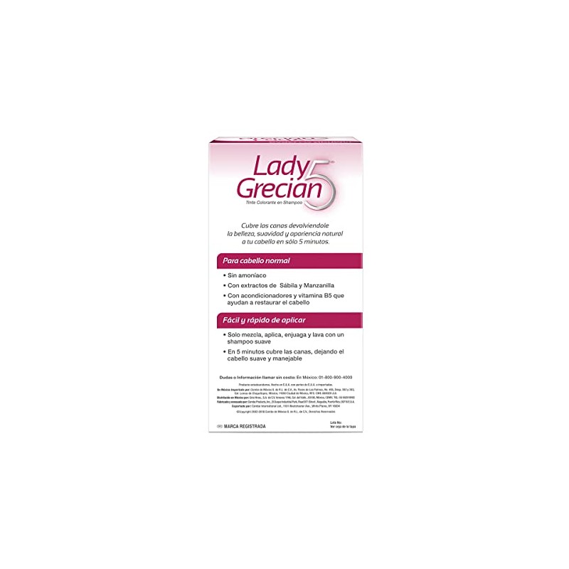 Grecian Lady 5 Shampoo Tinte Canas, Normal, Castaño a Negro,