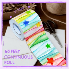 60 Feet Bulletin Board Borders, Watercolor Straight Rolled Border Trim with Colorful Stars Decoration for School, Classroom & Offices