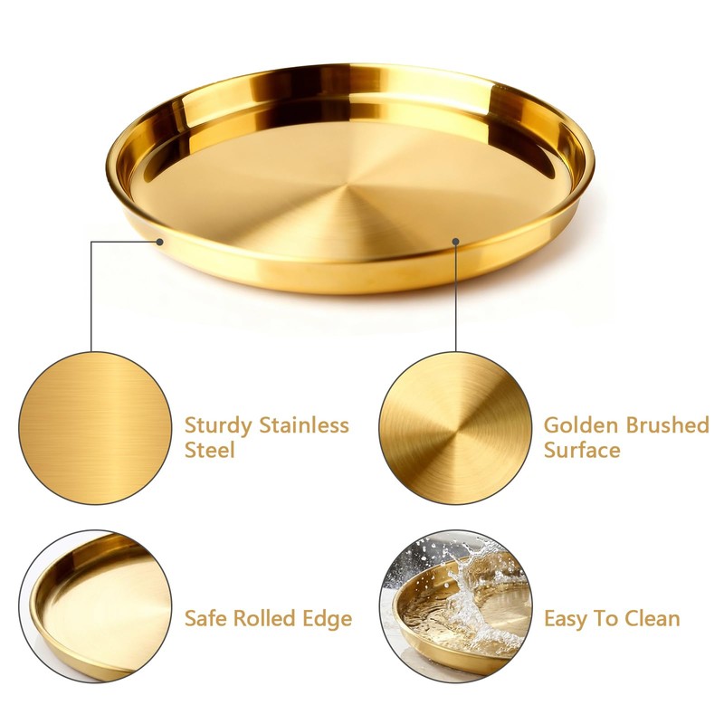 Nexyetnov Gold Round Serving Tray, 12", 1 Pack