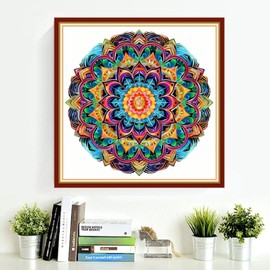 DMCVIVR Stamped Cross Stitch Kits for Adults Beginners Embroidery Kits 11CT Needlepoint Kits Cross Stitch Patterns Embroidery Patterns- Colorful Magic Mandala 18x18 inch