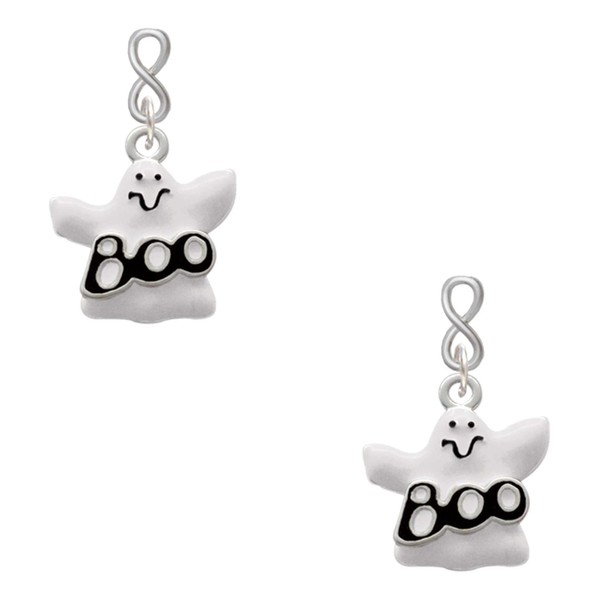 Delight Jewelry Silvertone BOO Ghost Silvertone Infinity Post Earrings
