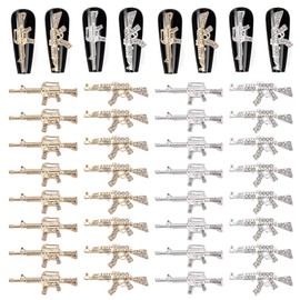 CRASPIRE Gun Nail Charms 32Pcs 4 Style 3D Weapon Nail Charms with Rhinestones Gun Nail Art Charms Accessories for DIY Nails Art Decoration Jewelry Making