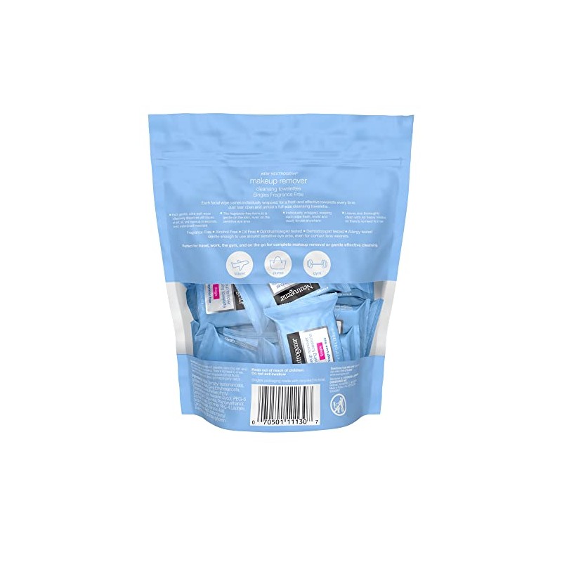 Neutrogena Fragrance-Free Makeup Remover Cleansing Towelette Singles, Individually-Wrapped Daily Face
