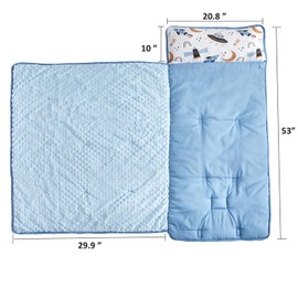 DuShow Toddler Nap Mat for Boys,Soft Roll Up Slumber Bags,Toddler Nap Mat with Removable Pillow and Fleece Blanket,Kids Sleeping Bag for Daycare and Preschool Kindergarten,Space Pattern
