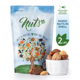 NUTS U.S. – Mixed Nuts In Shell (Almonds, Walnuts, Hazelnuts, Pecans, Brazil Nuts) | No Added Colors and No Artificial Flavors | Fresh Buttery Taste and Raw |Packed In Resealable Bags (2 LBS)