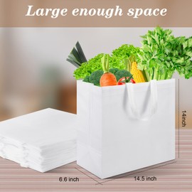 30 Pcs Reusable Grocery Shopping Bags 14.5 x 14 x 6.6 Inch Tote Bags with Handles Non Woven Grocery Bags Washable Foldable Tote Bags Bulk for Christmas Gift Wrapping Shopping Retail Stores, White