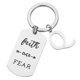 Augonfever Men Boys Keychain Gifts Initial Q Letter Charms Faith Over Fear Key Ring for Women Girls