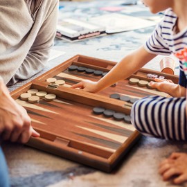 Yellow Mountain Imports Backgammon Wooden Inlay Game Set, Mandrels - with Wooden Tiles and Accessories, 33 cm Game Board, for 2 Players