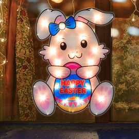 LAMPHOME LAMPHOME 17" Lighted Easter Egg Window SilhouetteBunny with Egg Easter Lighted Window Decoration