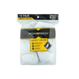Powersox Men's Powersox All Sport Moisture Wicking Low Cut Socks 12 Pair White Large 6-12