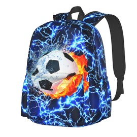 UEQIKI Blue Lightning Soccer Lightweight Travel Backpack With Zipped Front Pocket Printed Laptop Bag Fashion Casual Daypack For Work, Hiking, Camping Unisex