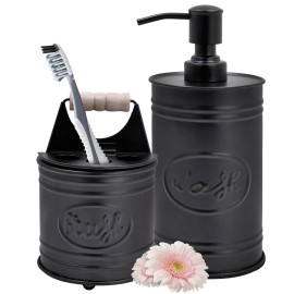Autumn Alley Black Farmhouse Soap Dispenser Bathroom Accessories Set, 2-Pieces