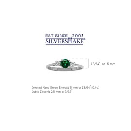 Silvershake Petite Round Shape Gemstone White Gold Plated or Yellow Gold Plated 925 Sterling Silver Promise Ring Jewelry for Women or Teens, 9.5, Green Nano Emerald - May Birthstone Rhodium (White