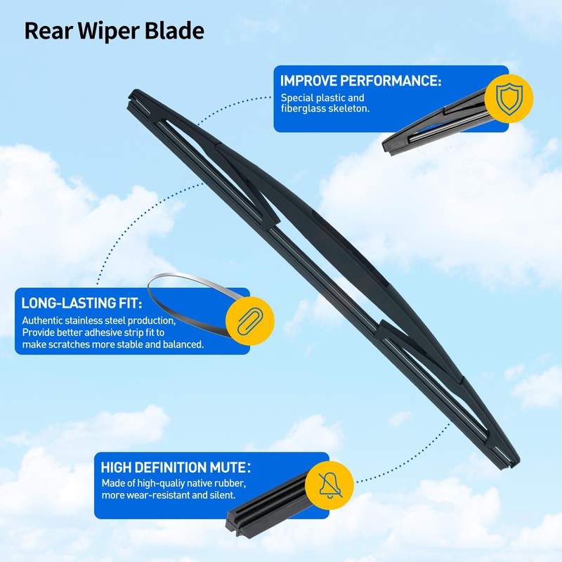 DECARTON Rear Windshield Back Wiper Arm Blade Set - Replacement
