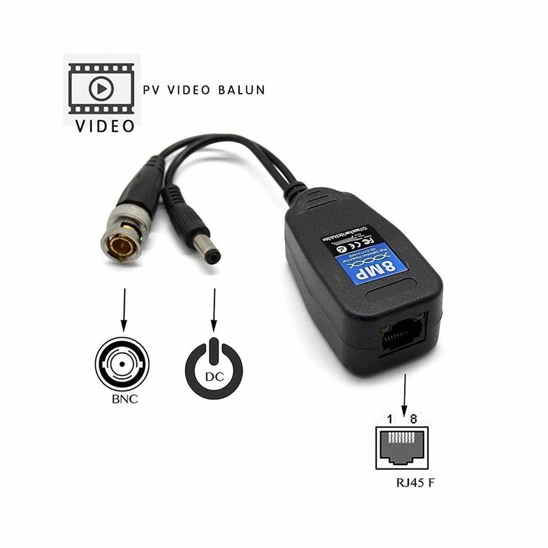 JUSTOP CCTV Balun RJ45 To BNC, 2MP/5MP/8MP 4K HD Video