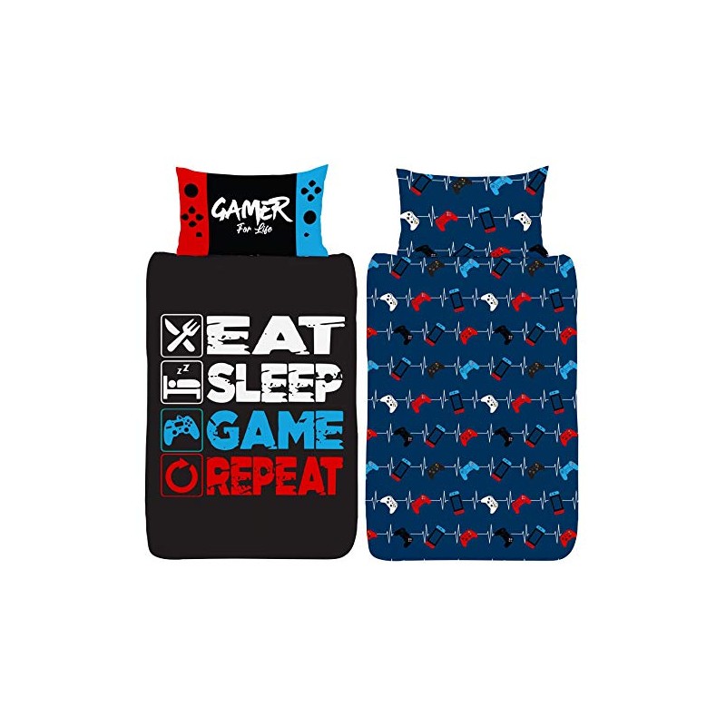 Gamer Single Duvet Cover - Eat Sleep Game Repeat Gaming