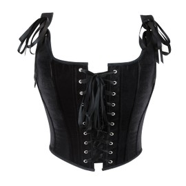IZUS Steampunk Gothic Bustier Corset Tops for Women Velvet Push-Up Shapewear-Crop-Top Lace-up Bodice