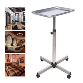 Beauty Rolling Aluminum Tray Cart,Hairdressing Mobile Cart,Hair Salon Metal Rolling Service Instrument Trolley with 4 Casters & Accessory Caddy for Bathroom Spa Salon Silver