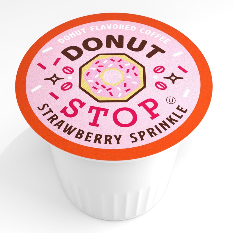 Donut Stop Medium Roast Coffee Pods, Strawberry Sprinkle Flavor, 40