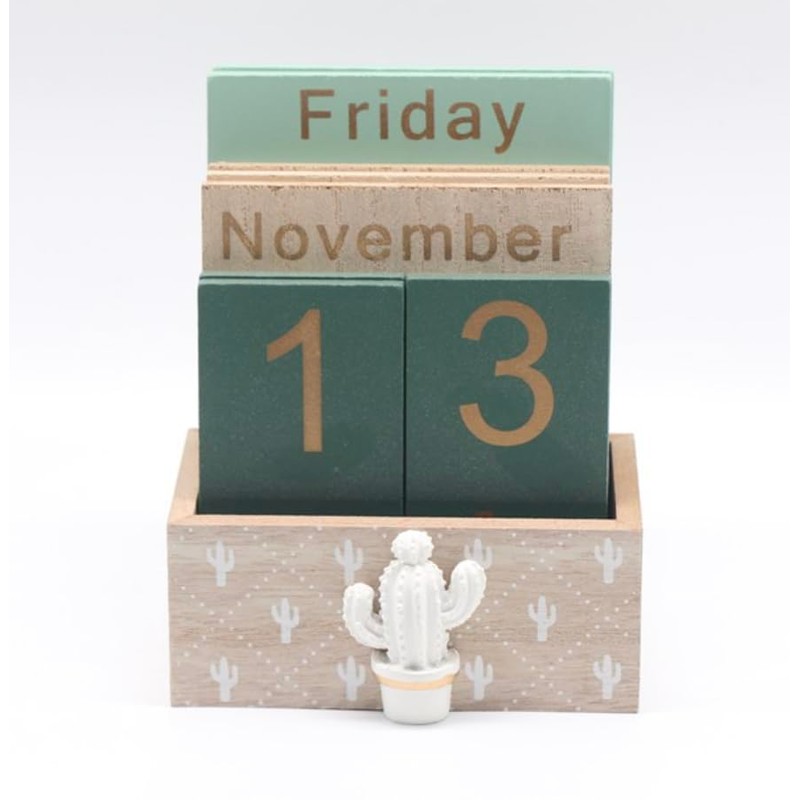 Wooden Perpetual Calendar - Reusable Desk Calender - Eco Friendly