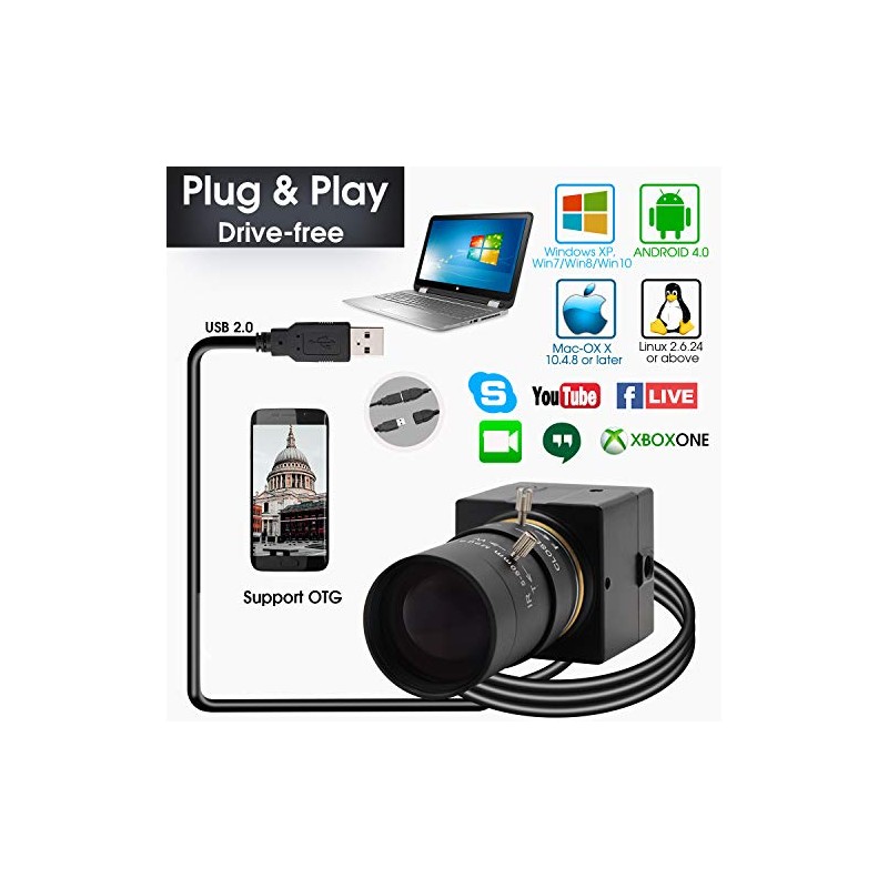 SVPRO Cámara USB con zoom óptico 10X con lente manual