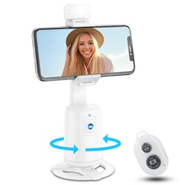 Auto Face Tracking Tripod 360° Rotating Auto Tracking Phone Stand, No App, Phone Camera Stand with Remote and Gesture Control, Rechargeable Smart Shooting Stand for Live Video Recording Tiktok (White)