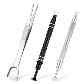 Giantre 3Pcs Grabber Tool Holder, Jeweler's Pick Up Sprinkle Pen Piercing Ball with Prongs Diamond Claw Jewelry Tweezers 4 Claw Precision Stainless Steel For Tiny Objects IC Chip Electronic (A)