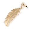 Gold Tone Clear Crystal Delicate Feather Drop Earrings - 50mm